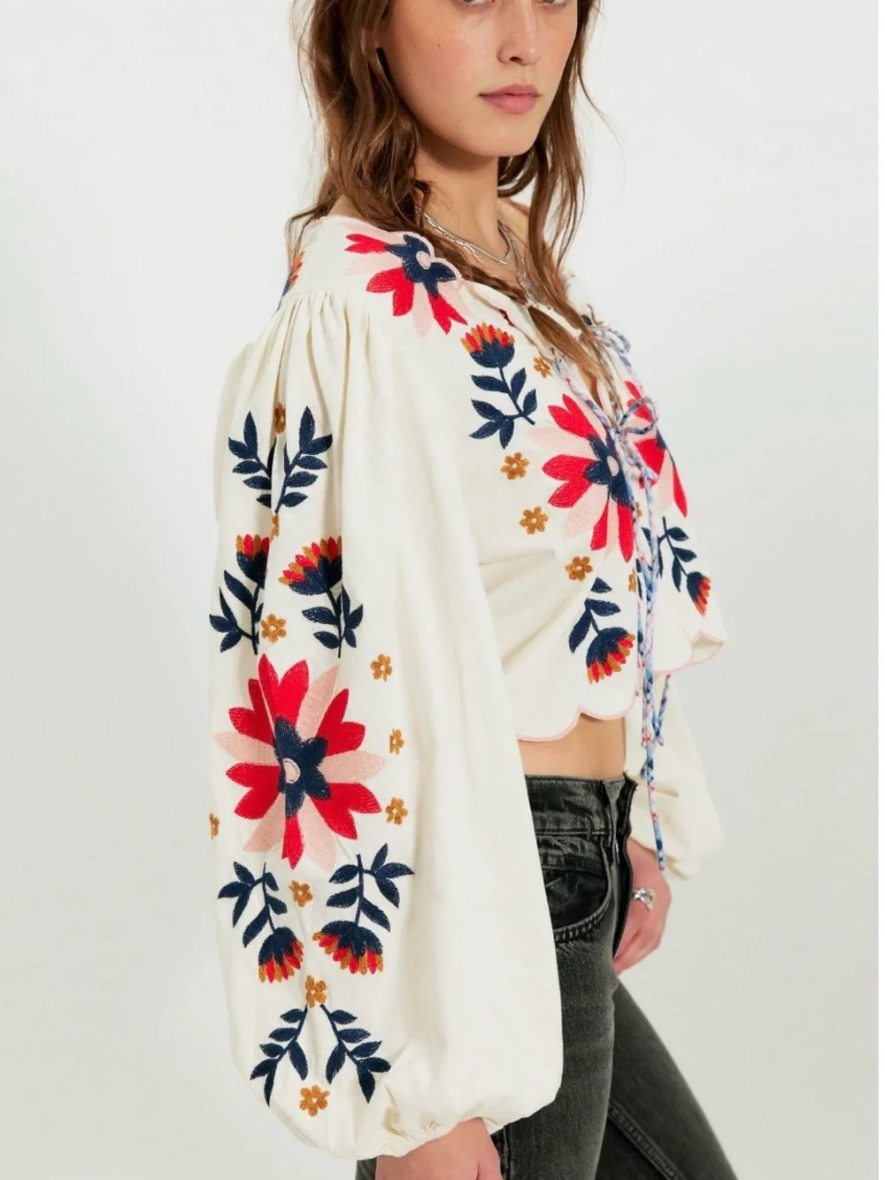 Free People Anise Embroidered Long Sleeve Blouse NWT